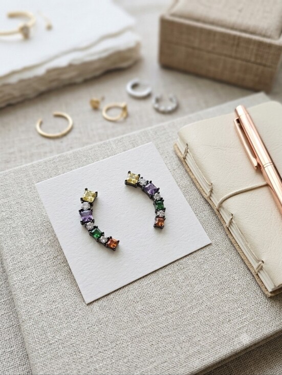 Jewelry - Ear Crawler NWT Multicolor Square Gem CZ
